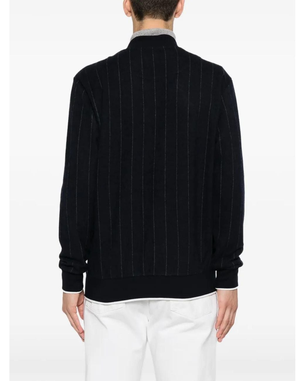 Eleventy Black Pinstripe-Pattern Zip-Up Jacket for men