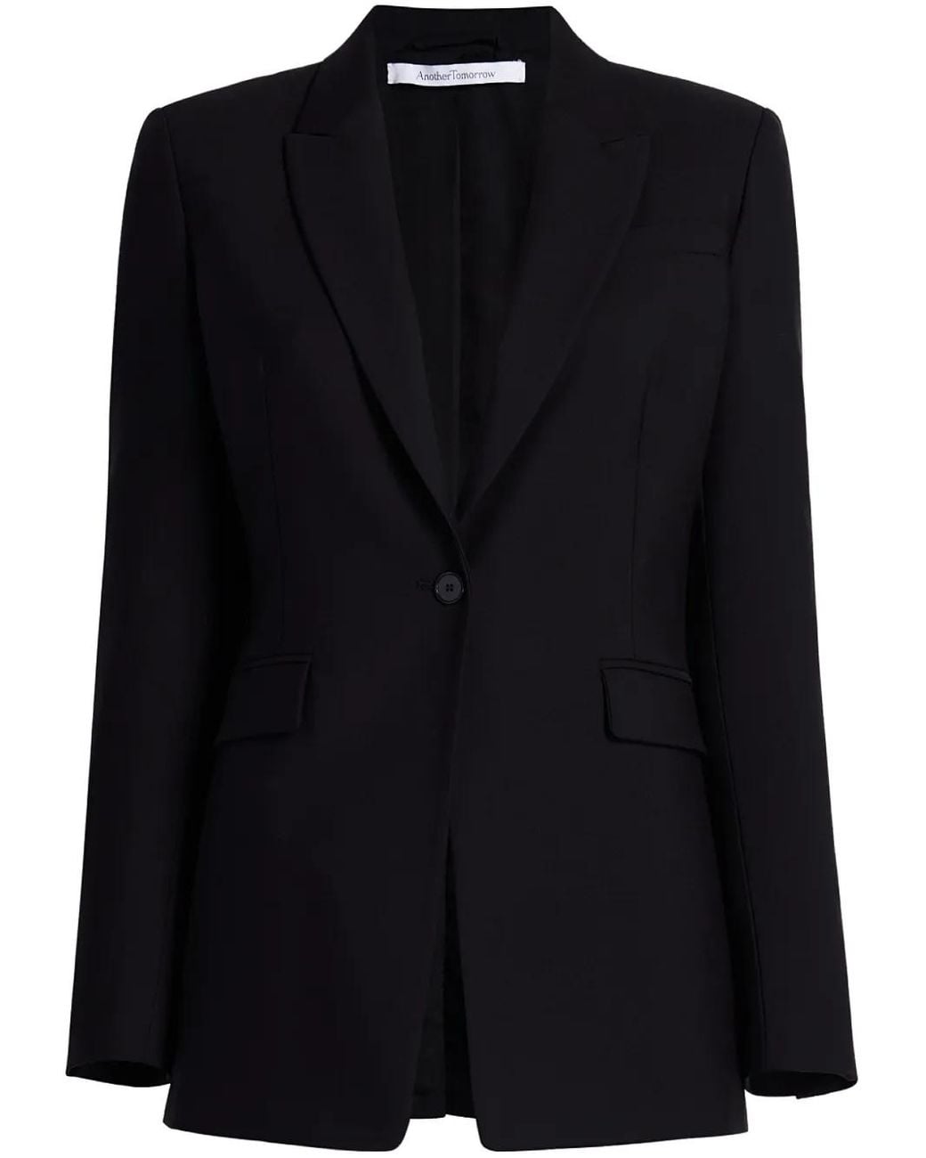 Another Tomorrow Black Single-Breasted Merino Wool Blazer