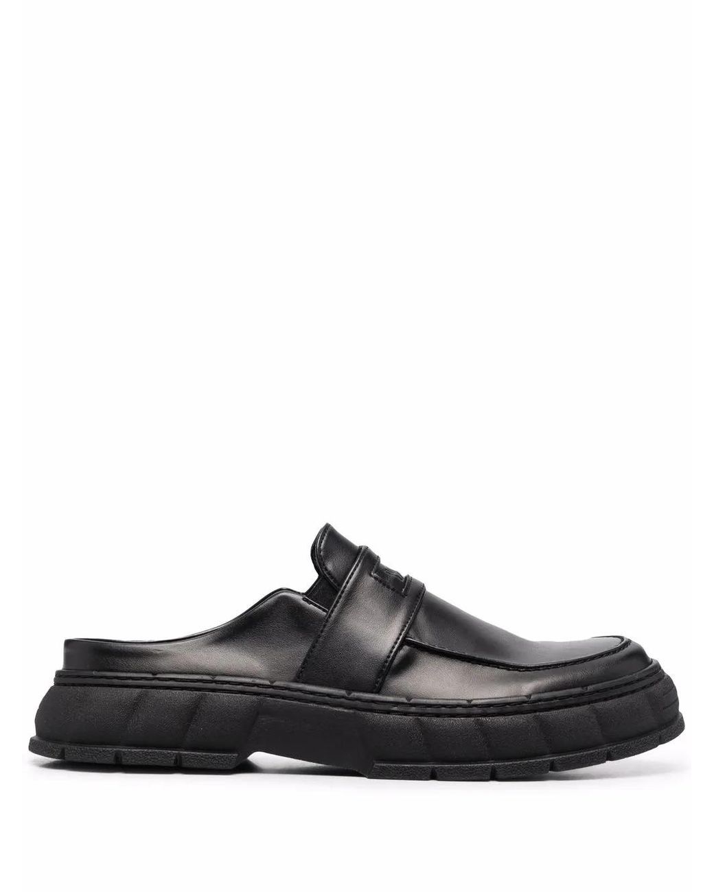 Viron Black Backless Chunky-Sole Loafers for men