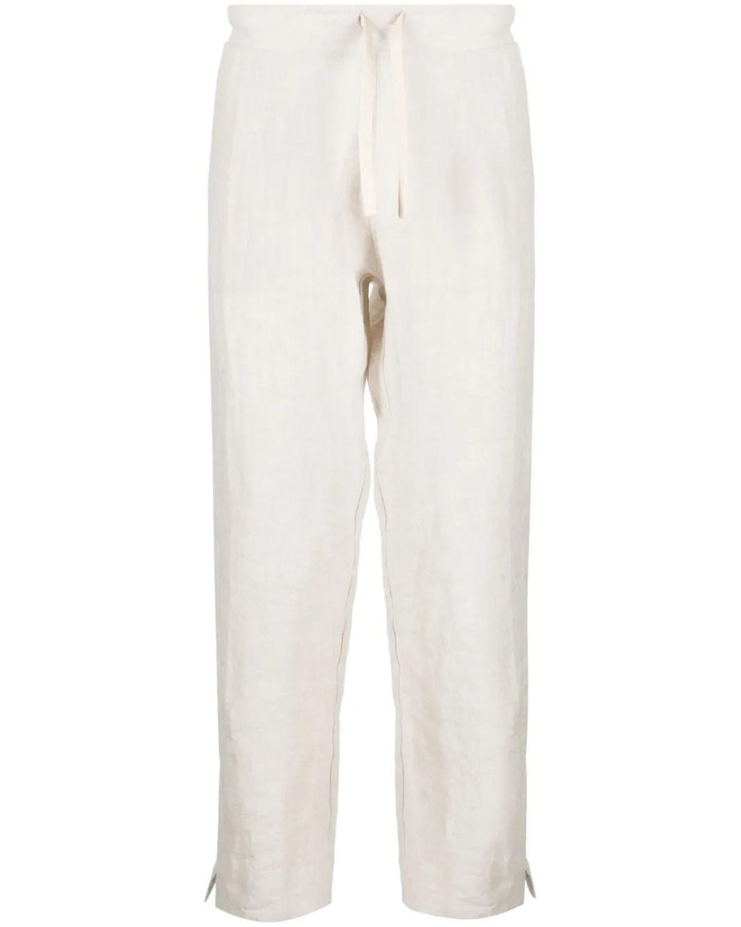 Marane White Drawstring Linen Tapered Trousers for men