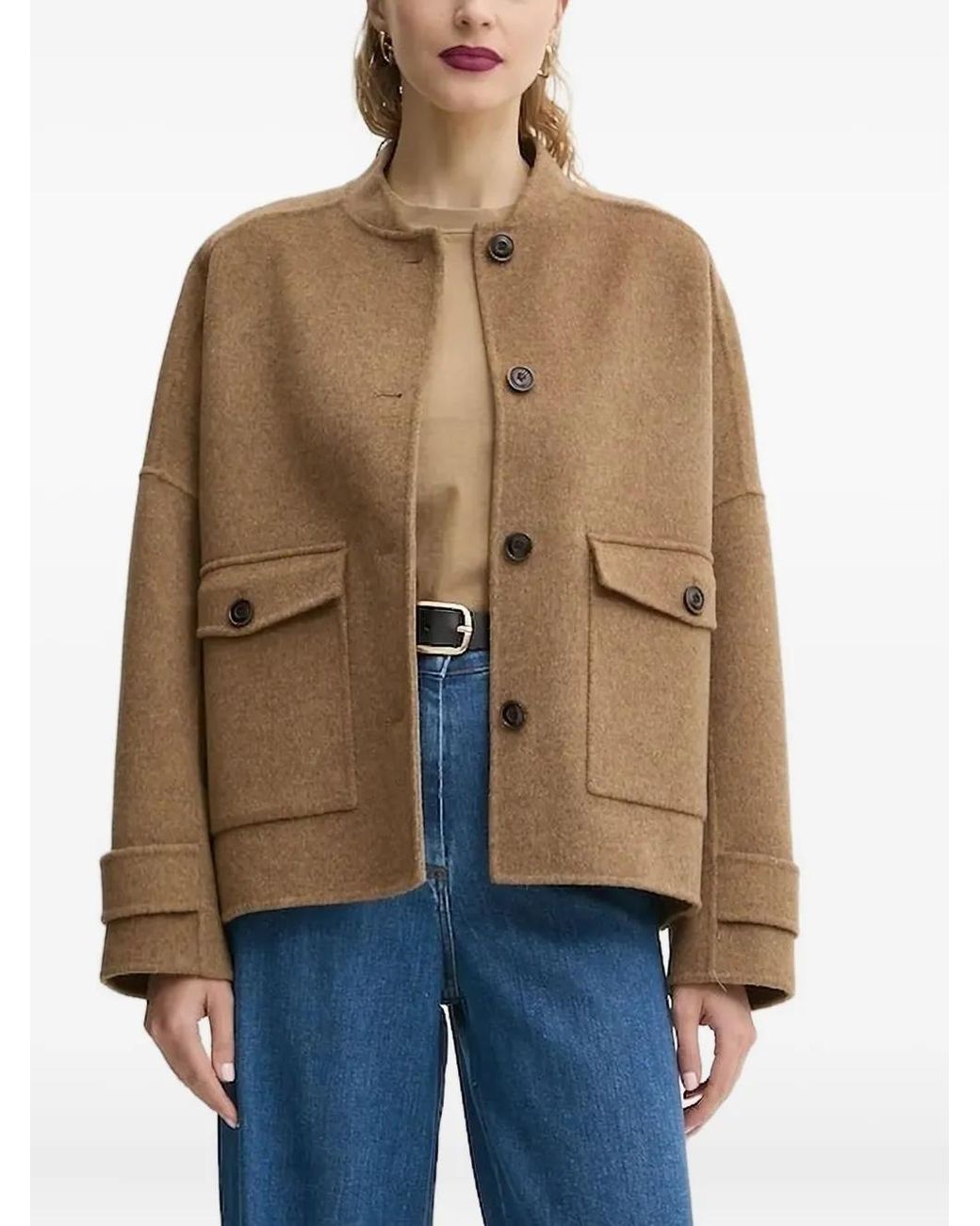 Sessun Blue Button-Fastening Patch-Pocket Jacket