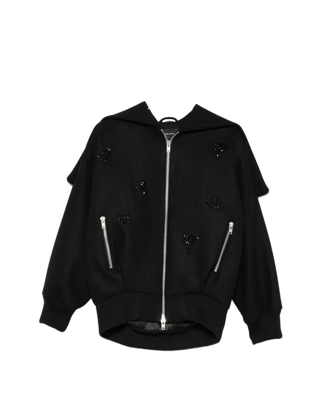 Simone Rocha Black Crystal-Embellished Sailor-Collar Jacket