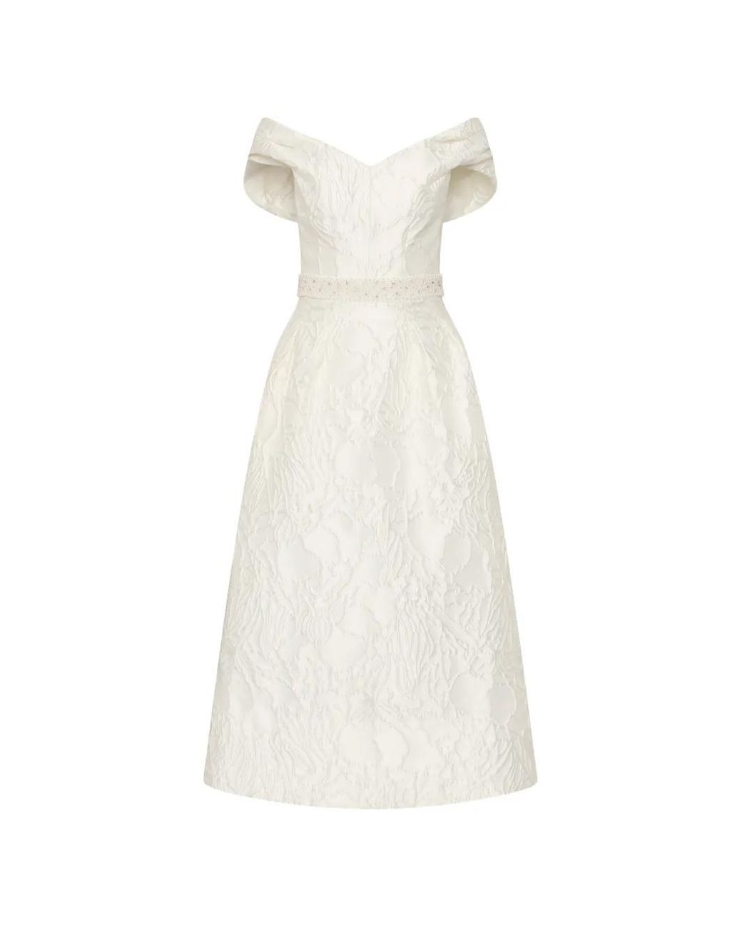 Rebecca Vallance White Winslet Off-Shoulder Midi Dress