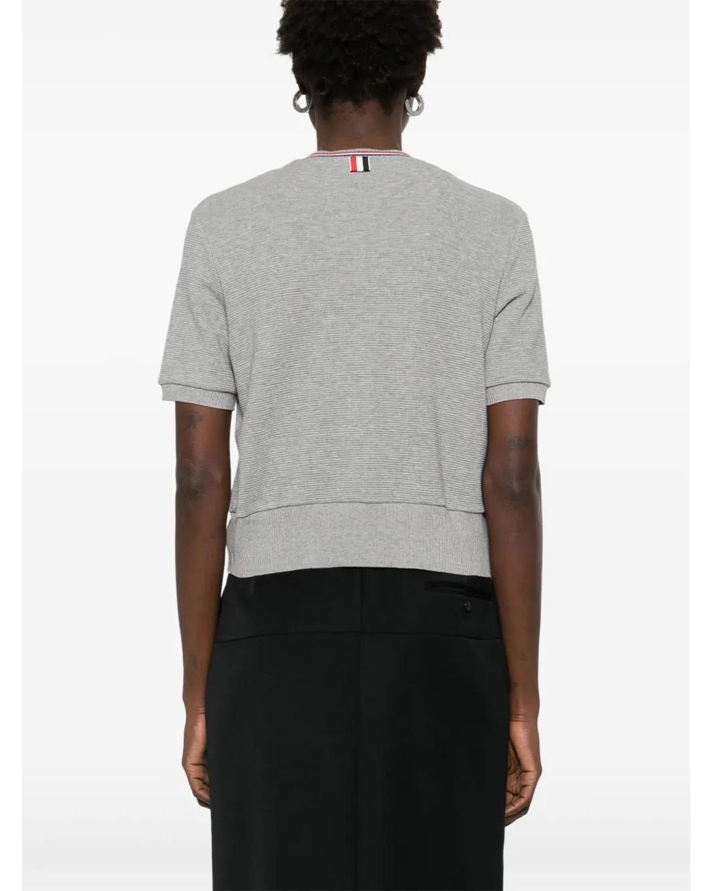 Thom Browne Gray Cotton Waffle Short Sleeve Cardigan