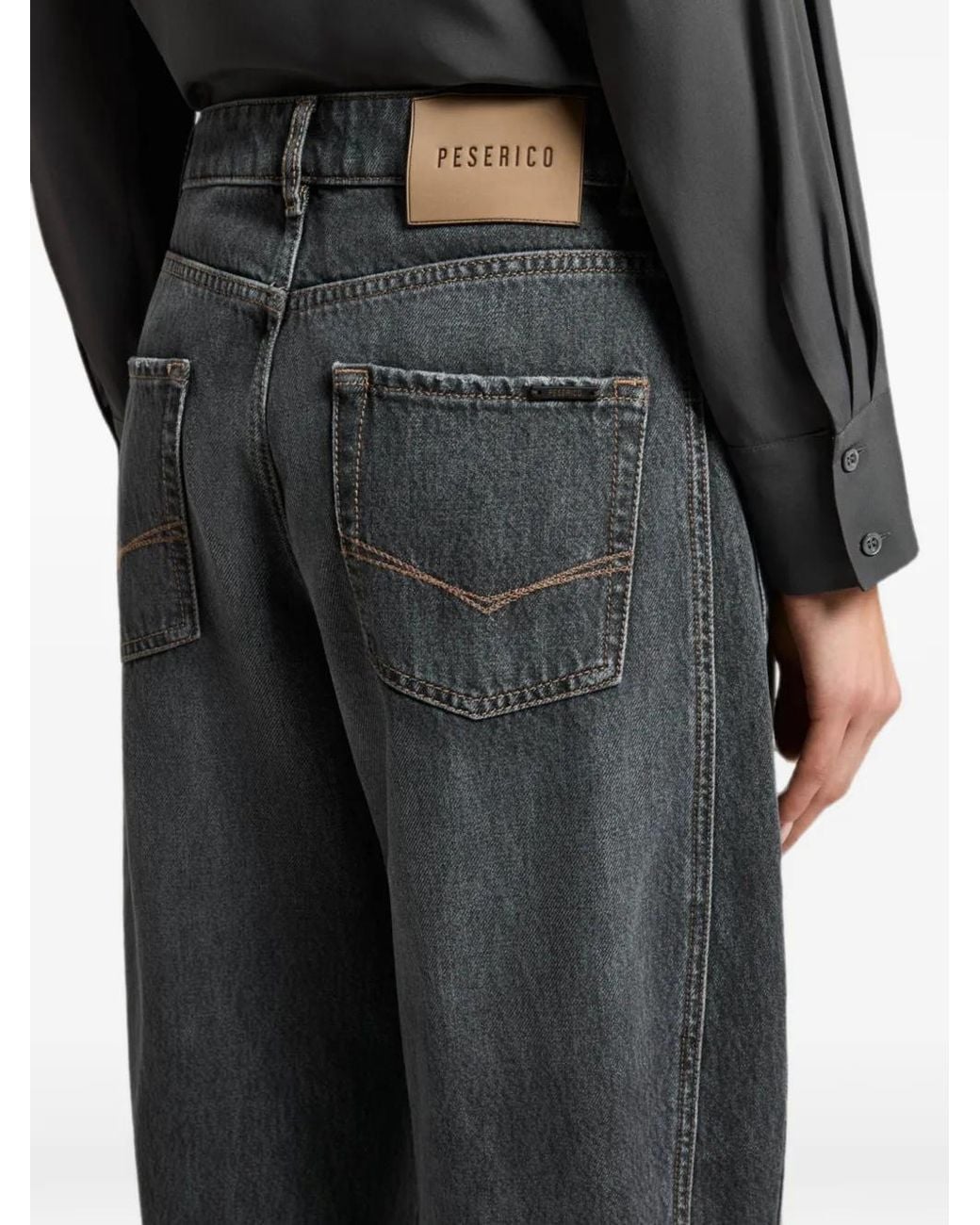 Peserico Black Faded-Effect Barrel-Leg Jeans