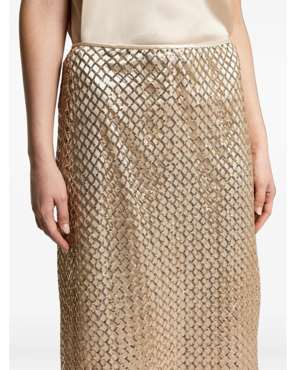 Peserico Natural Sequin-Embellished Midi Skirt