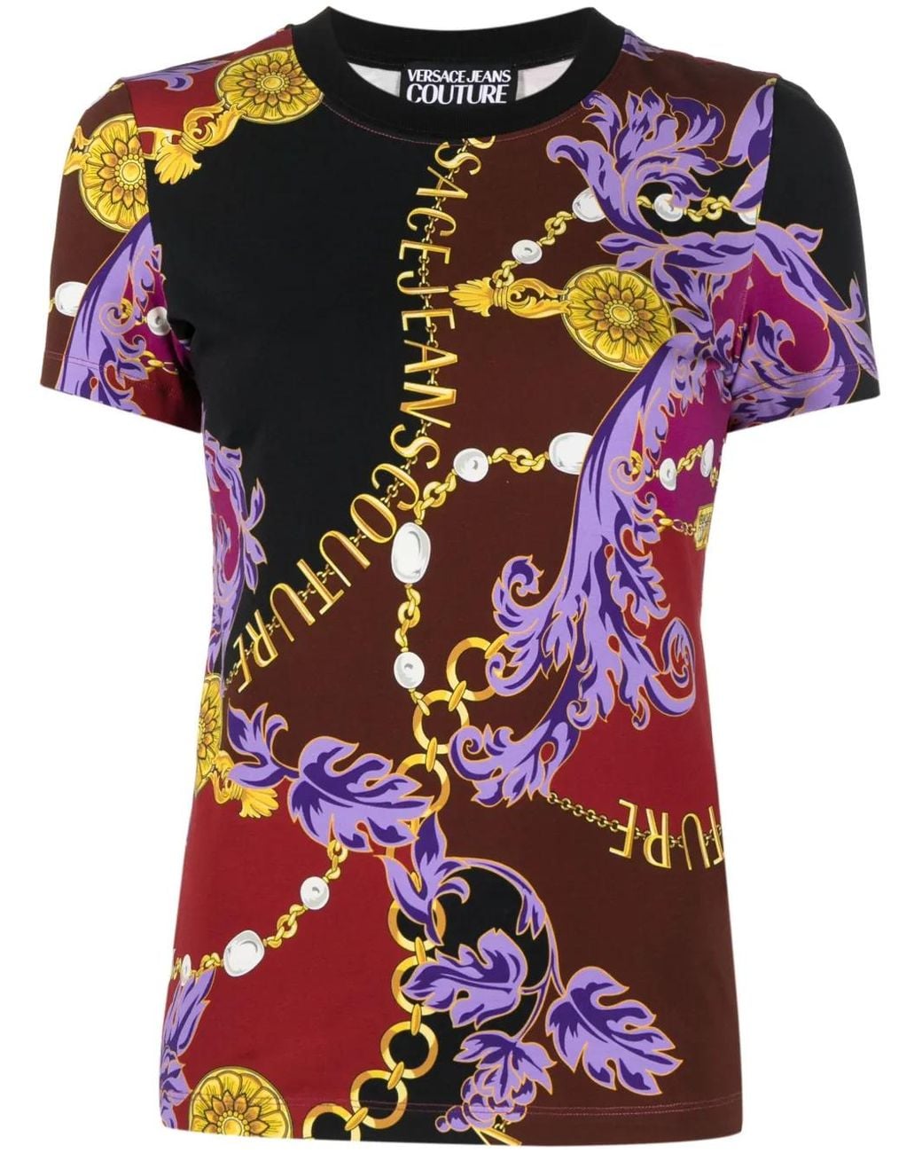 Versace Jeans Couture Red Baroque-Print Cotton T-Shirt