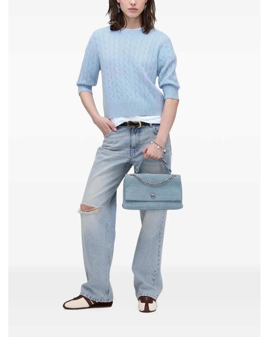 Marc Jacobs Blue Pull Dos Nu En Maille Côtelée À Détail De Nœud