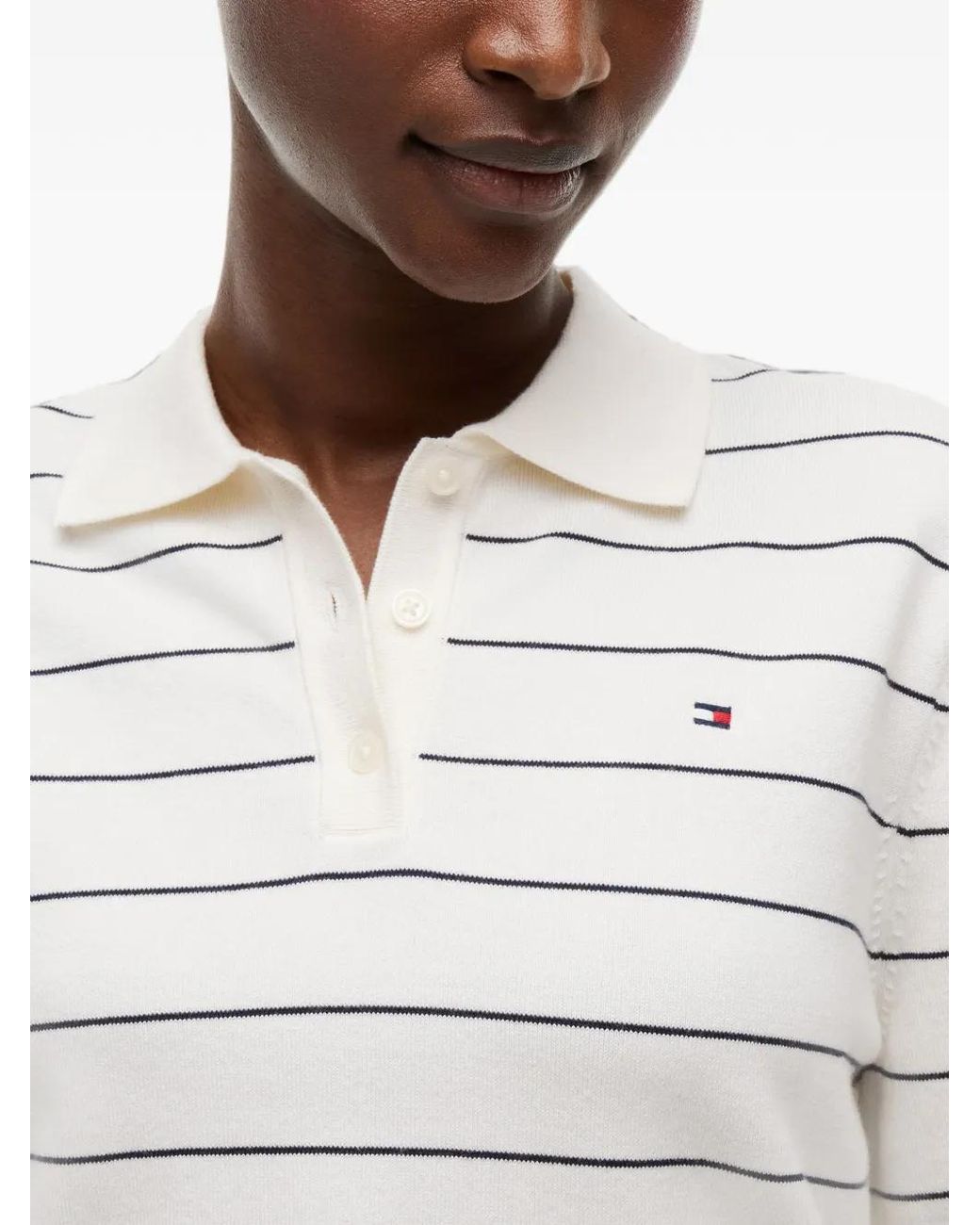 Tommy Hilfiger White Striped Short-Sleeve Polo Top