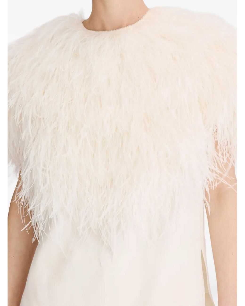 Loulou de Saison White Iona Feather-Trim Blouse
