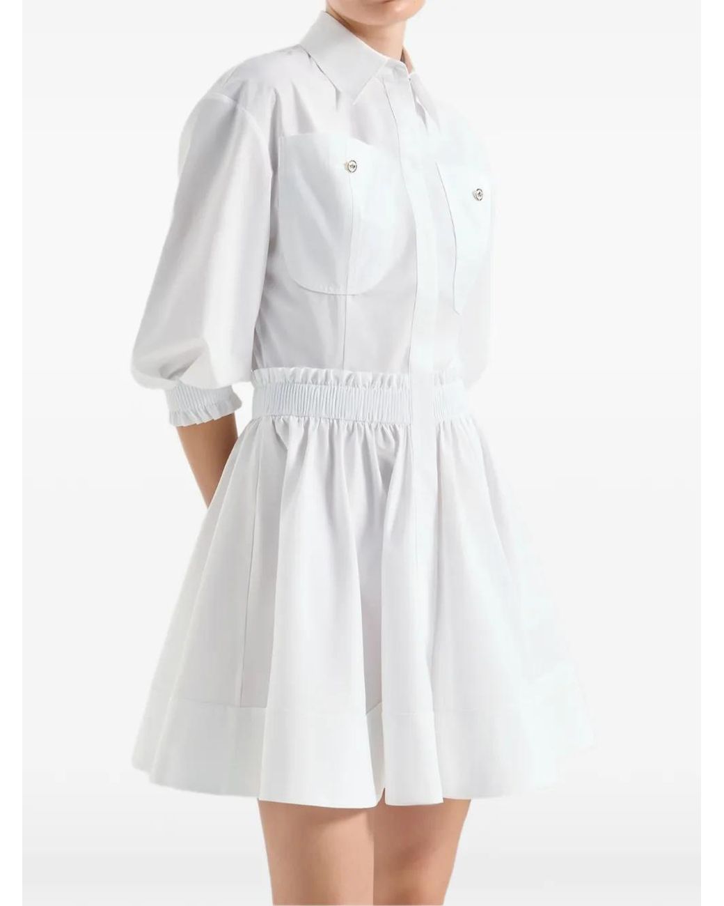Genny White Pocket Shirred Dress