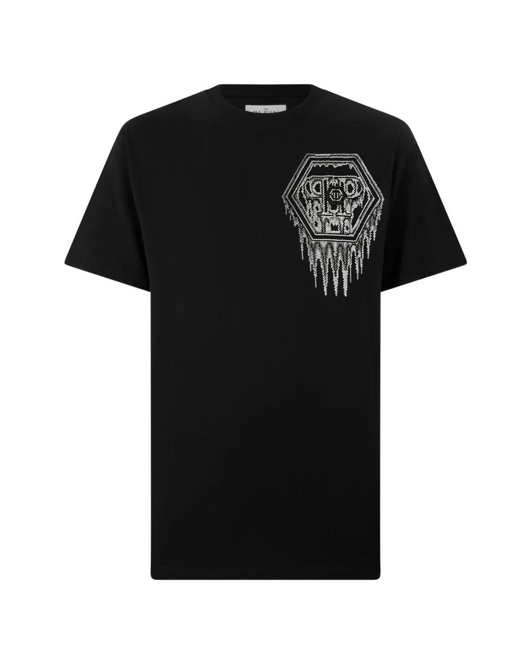 Philipp Plein Black Round Neck T-Shirt Space Hexagon for men