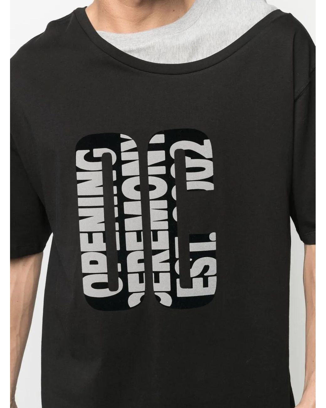Opening Ceremony Black Double-Collar T-Shirt for men