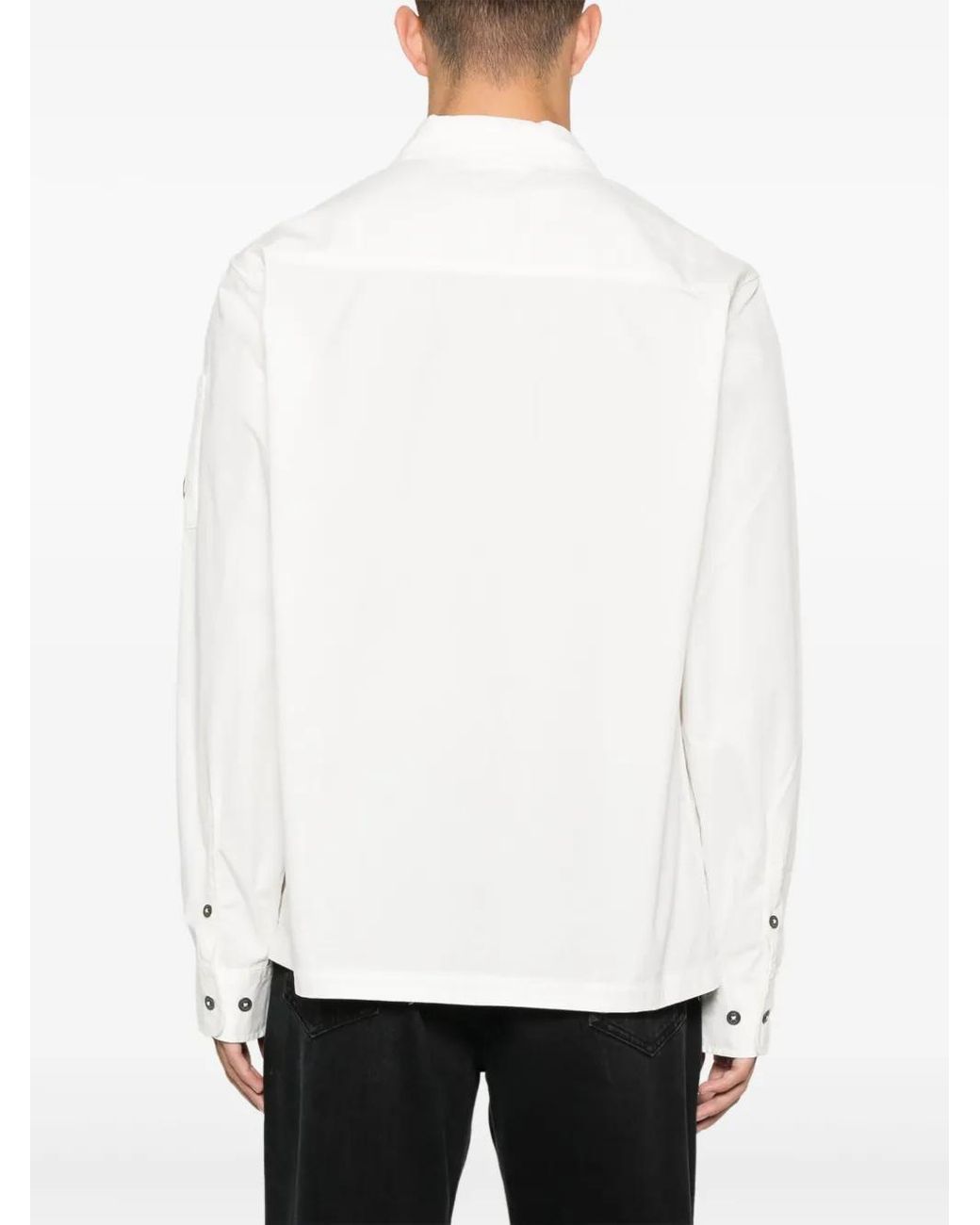 C P Company White Organic Gabardine Full Zip Overshirt For for men