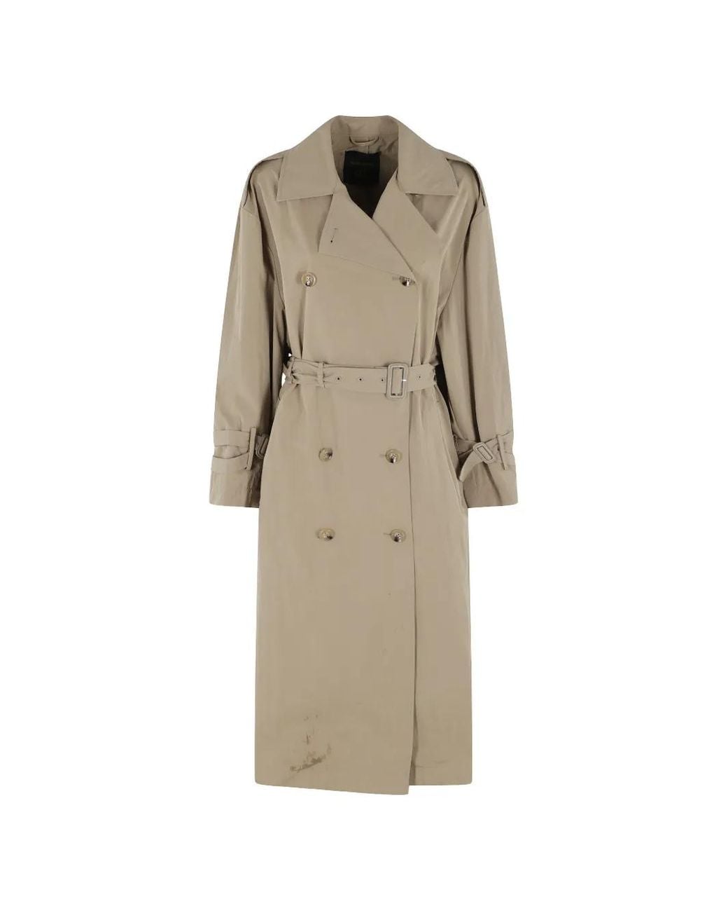 Semicouture Natural Monica Taupe Belted Double-Breasted Coat