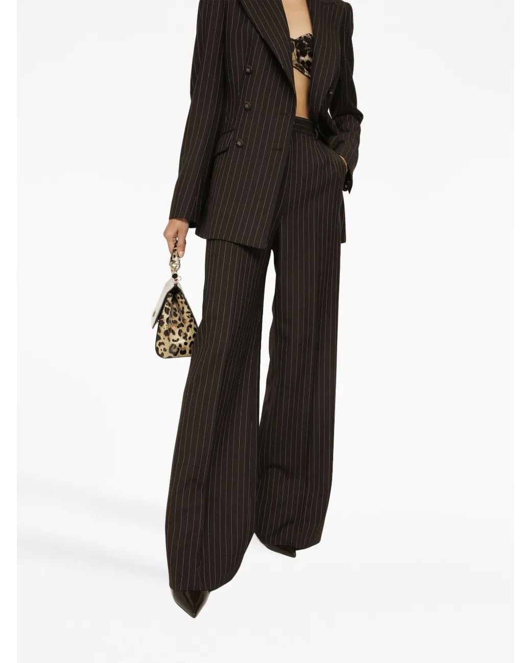 Dolce & Gabbana Black Wide Leg Pinstripe Trousers