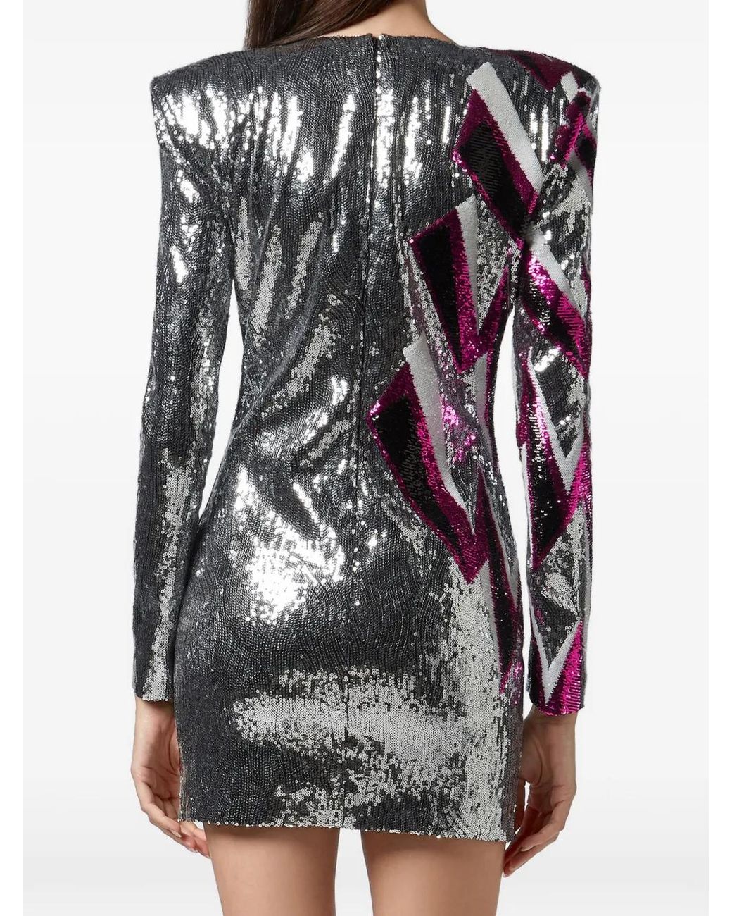 Philipp Plein White Robe Courte Ornée De Sequins À Col V