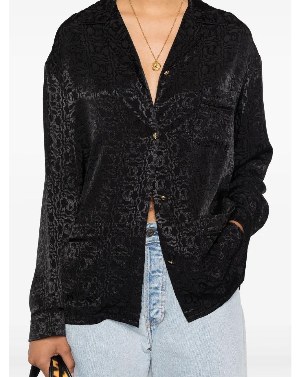 Just Cavalli Black Logo-Jacquard Shirt