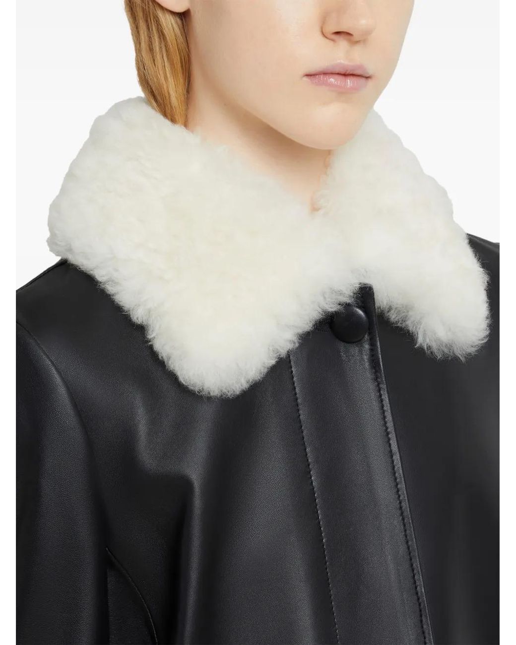 Marni Black Manteau En Cuir À Doublure Lainée