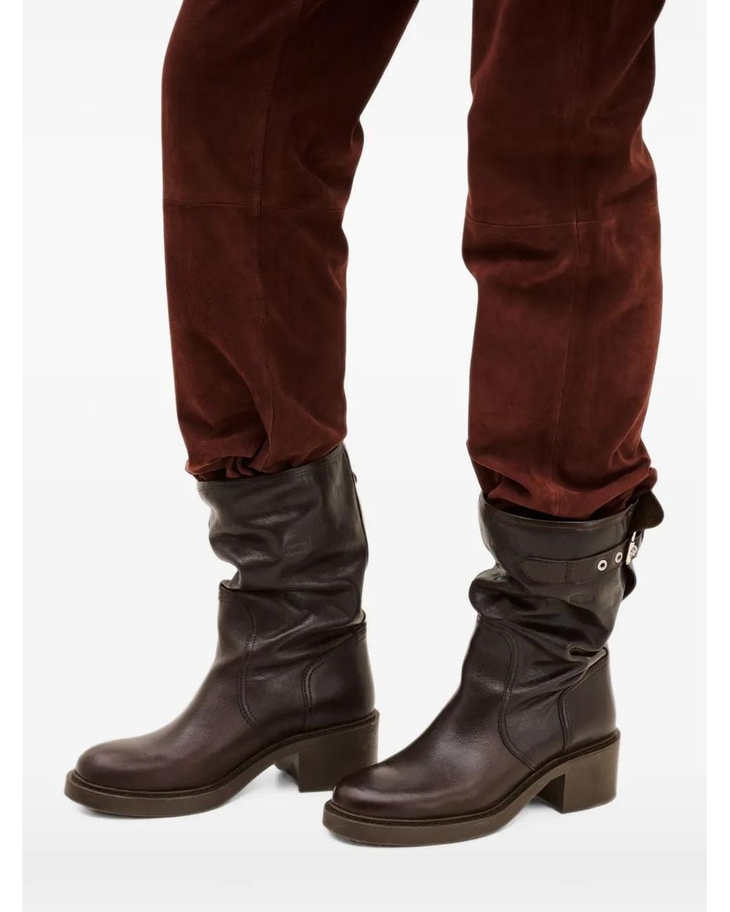 Ba&sh Brown Cameron Buckle-Detail Biker Boots