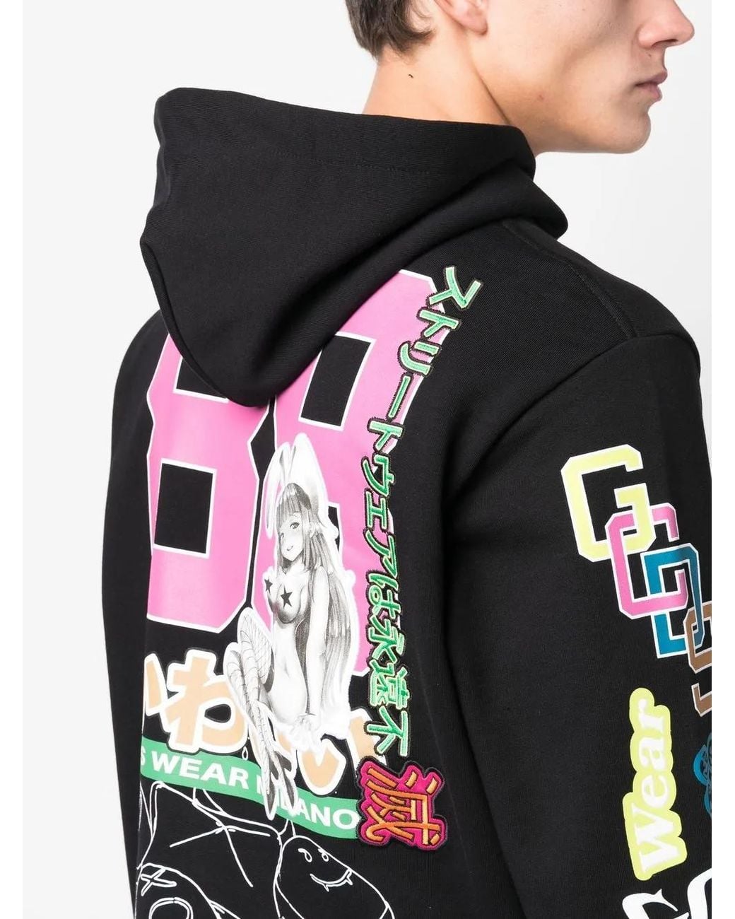 Gcds Black Hooded Sweatshirt With Drawstring And Printed Logo for men