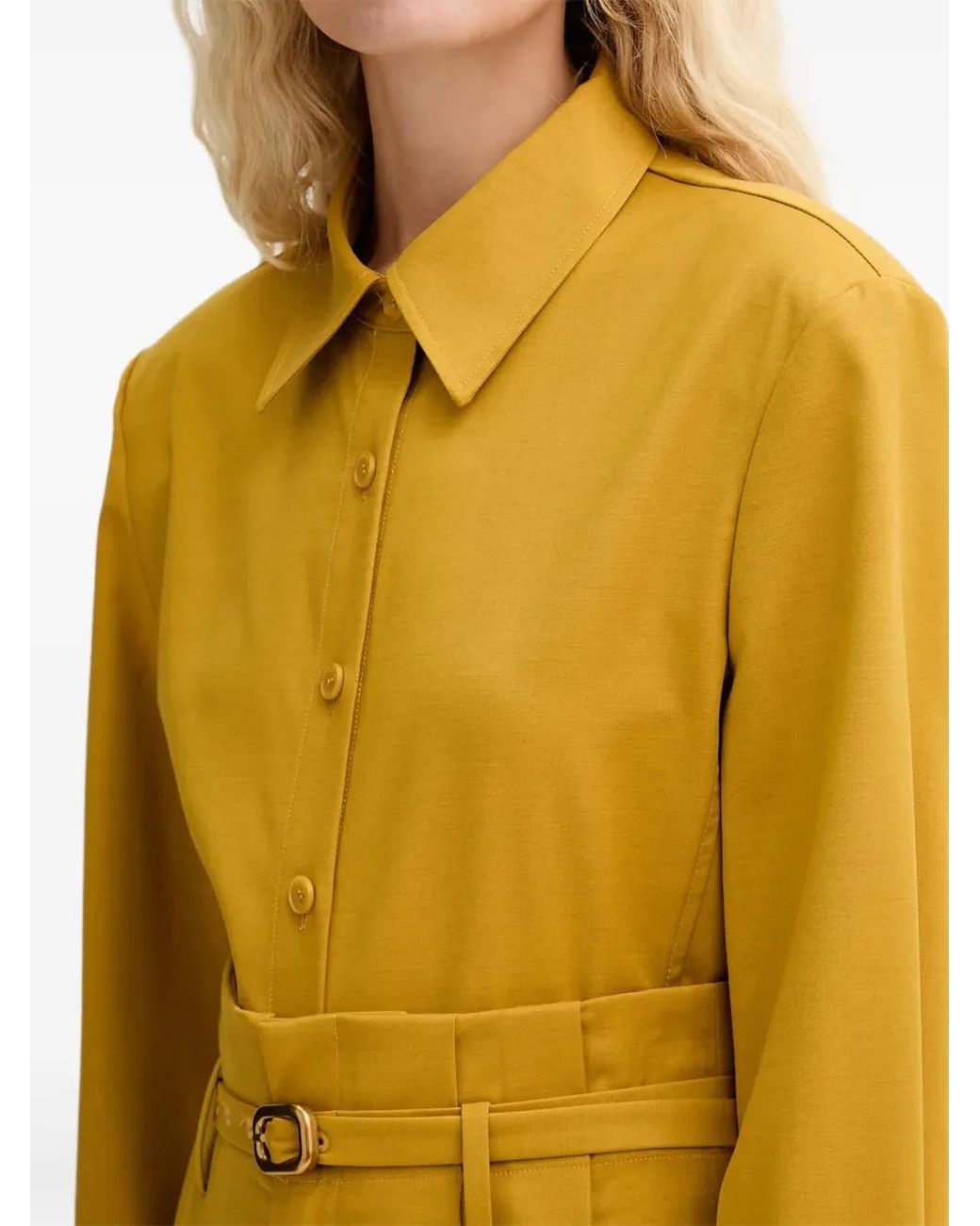Isabelle Blanche Yellow Button-Up Classic-Collar Shirt