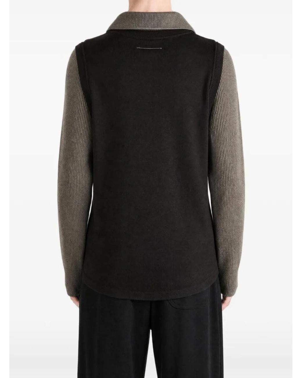MM6 by Maison Margiela Black Layered-Effect Ribbed-Sleeve Sweater for men