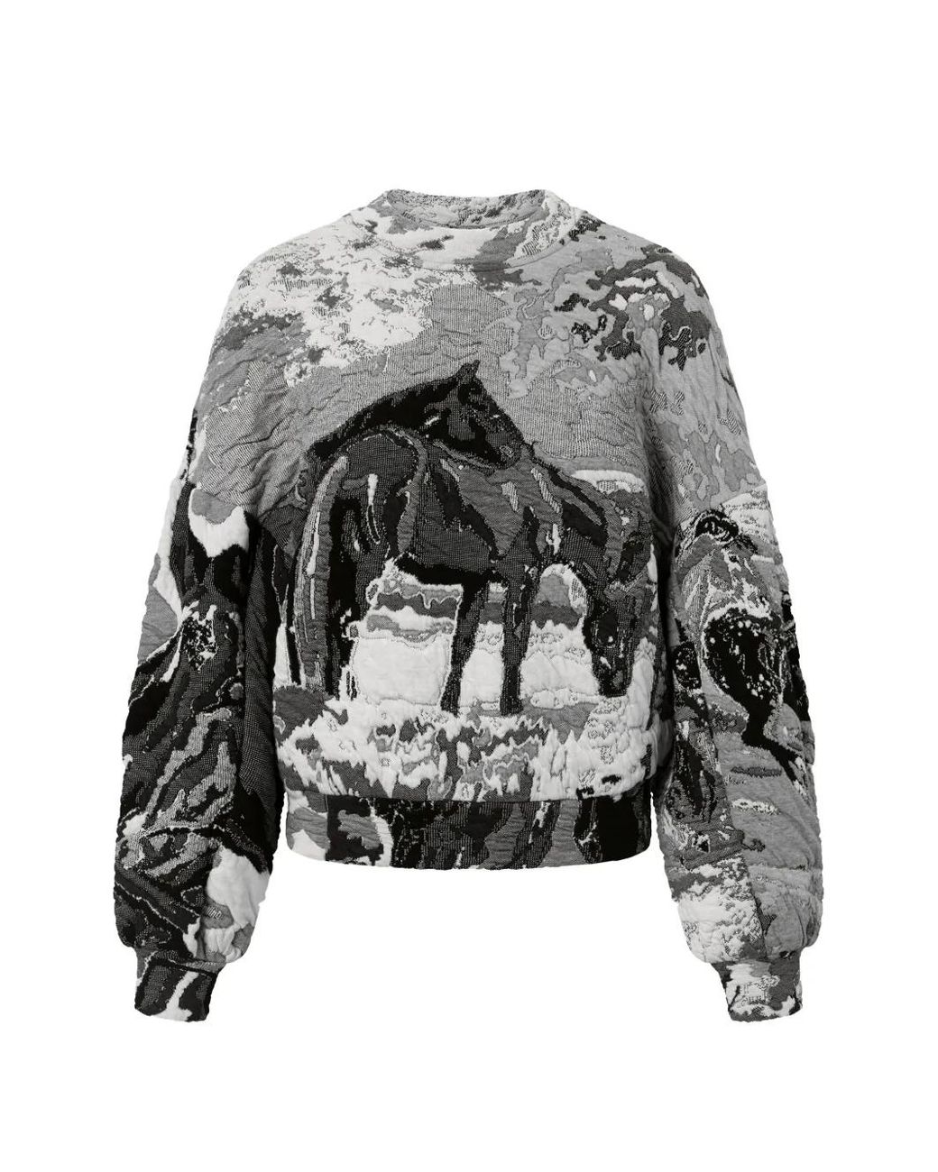 Anntian Gray Horses-Pattern Sweater