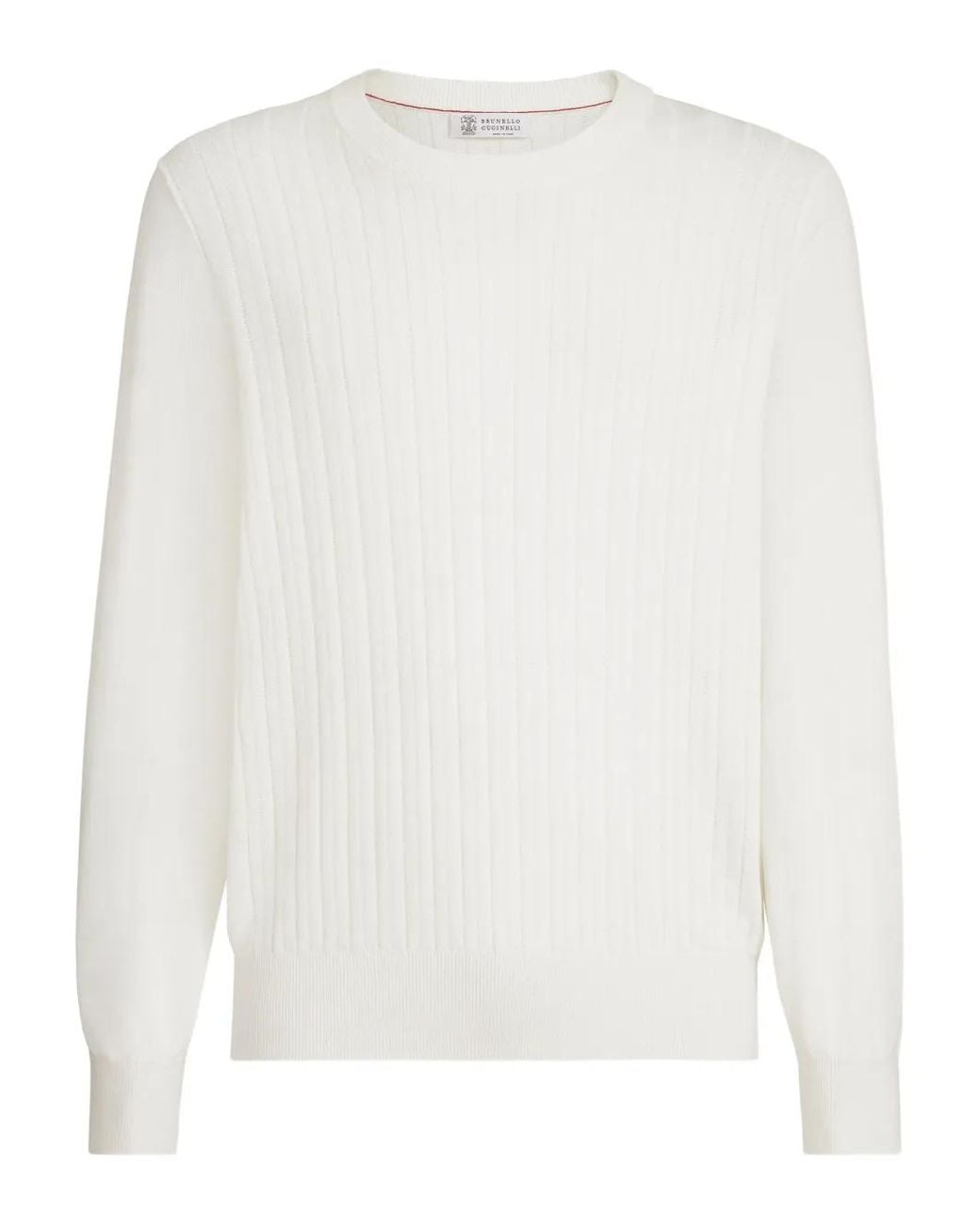 Brunello Cucinelli White Cotton Crewneck Sweater for men
