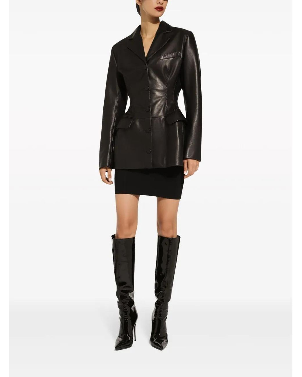 Dolce & Gabbana Black Leather Single Breasted Jacket