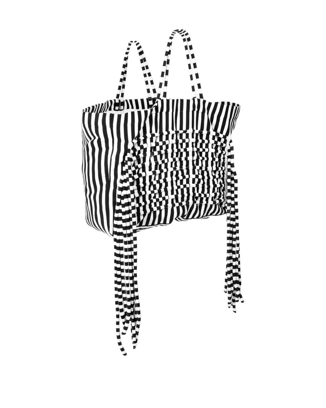 Ioana Ciolacu Black Gestreifter Tote Bag Mit Fransen