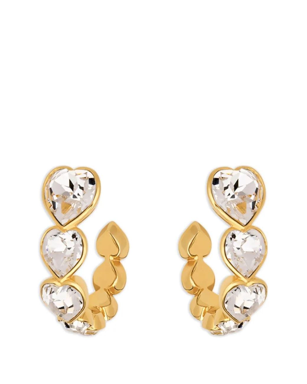 Oscar de la Renta Metallic Crystal Heart Hoop Earrings