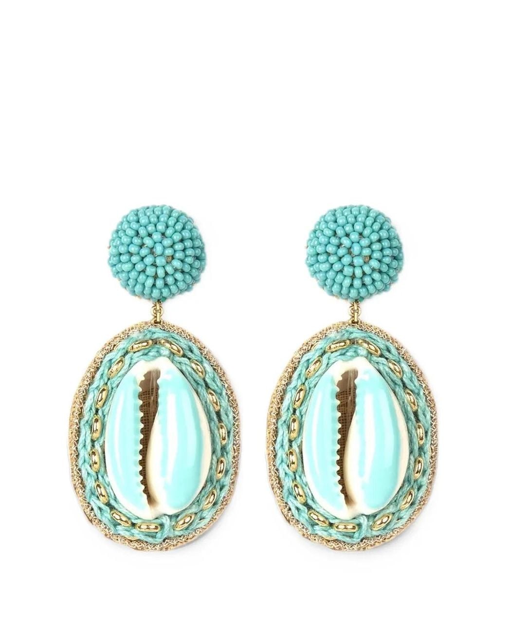 Deepa Gurnani Blue Bead-Embellished Shell Earrings