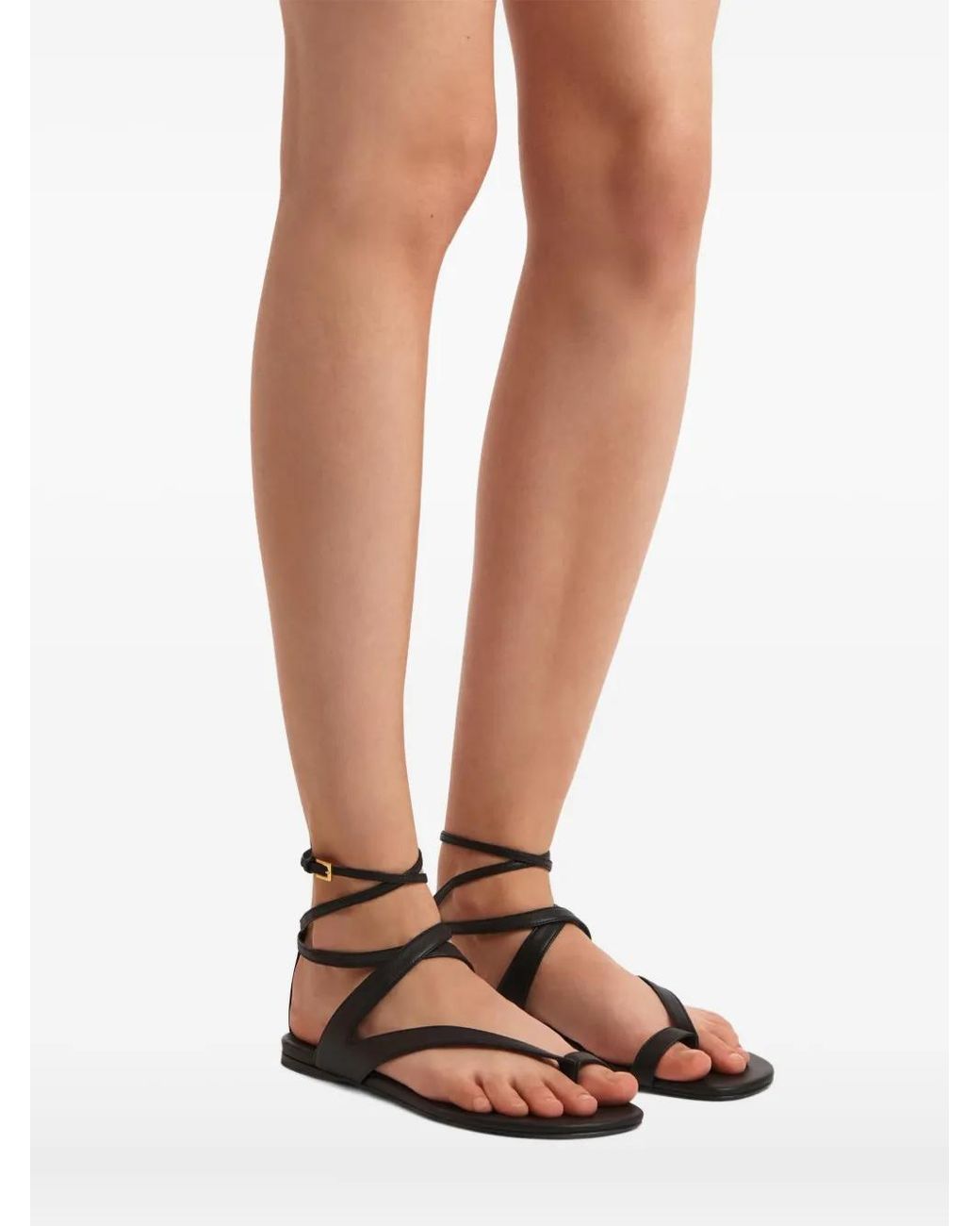 Khaite Black Aimee Ankle Strap Flat Sandals