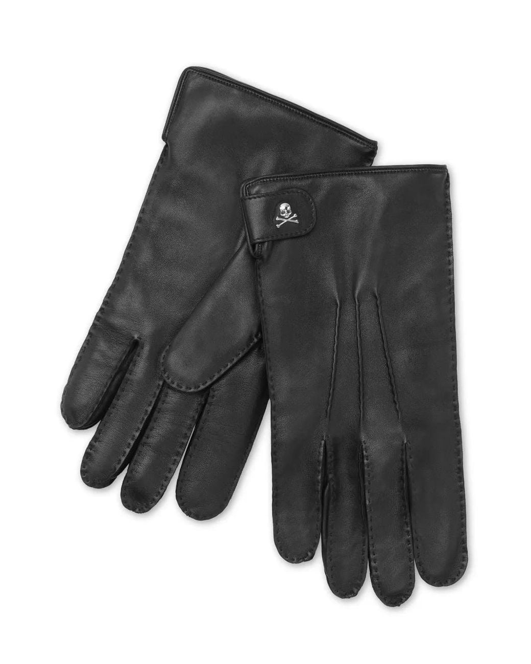 Philipp Plein Gray Skull-Appliqué Leather Gloves for men