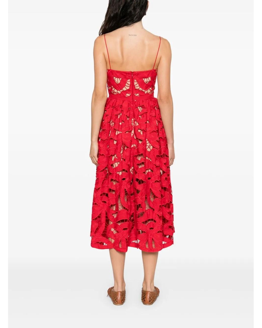 Self-Portrait Red Intricate Cut-Out Midi Dress With Removable Belt