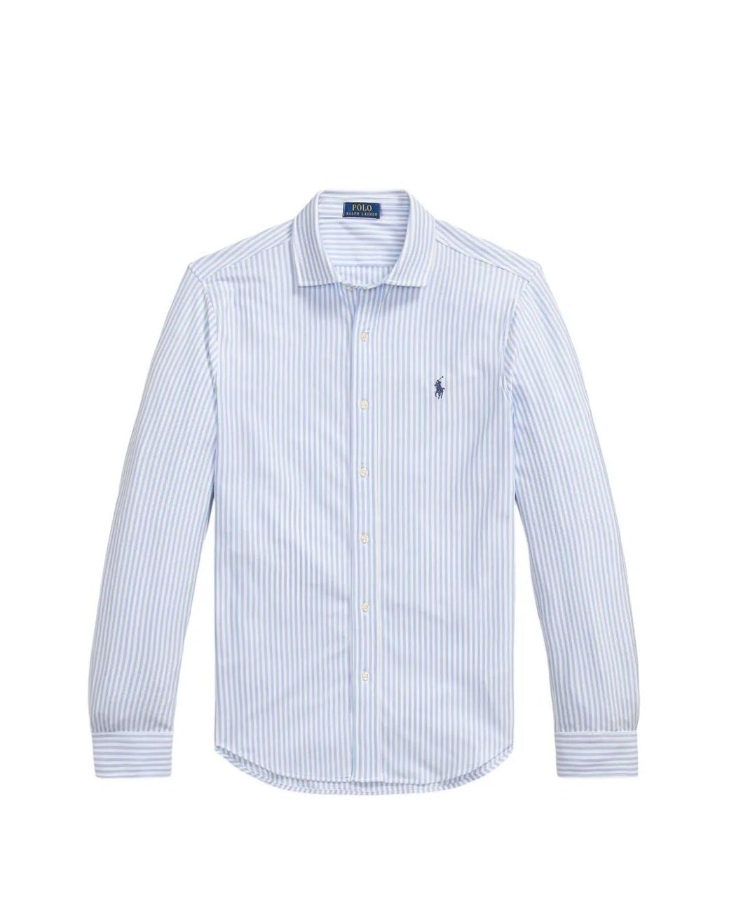 Polo Ralph Lauren Blue Striped Stretch Knit Oxford Shirt for men
