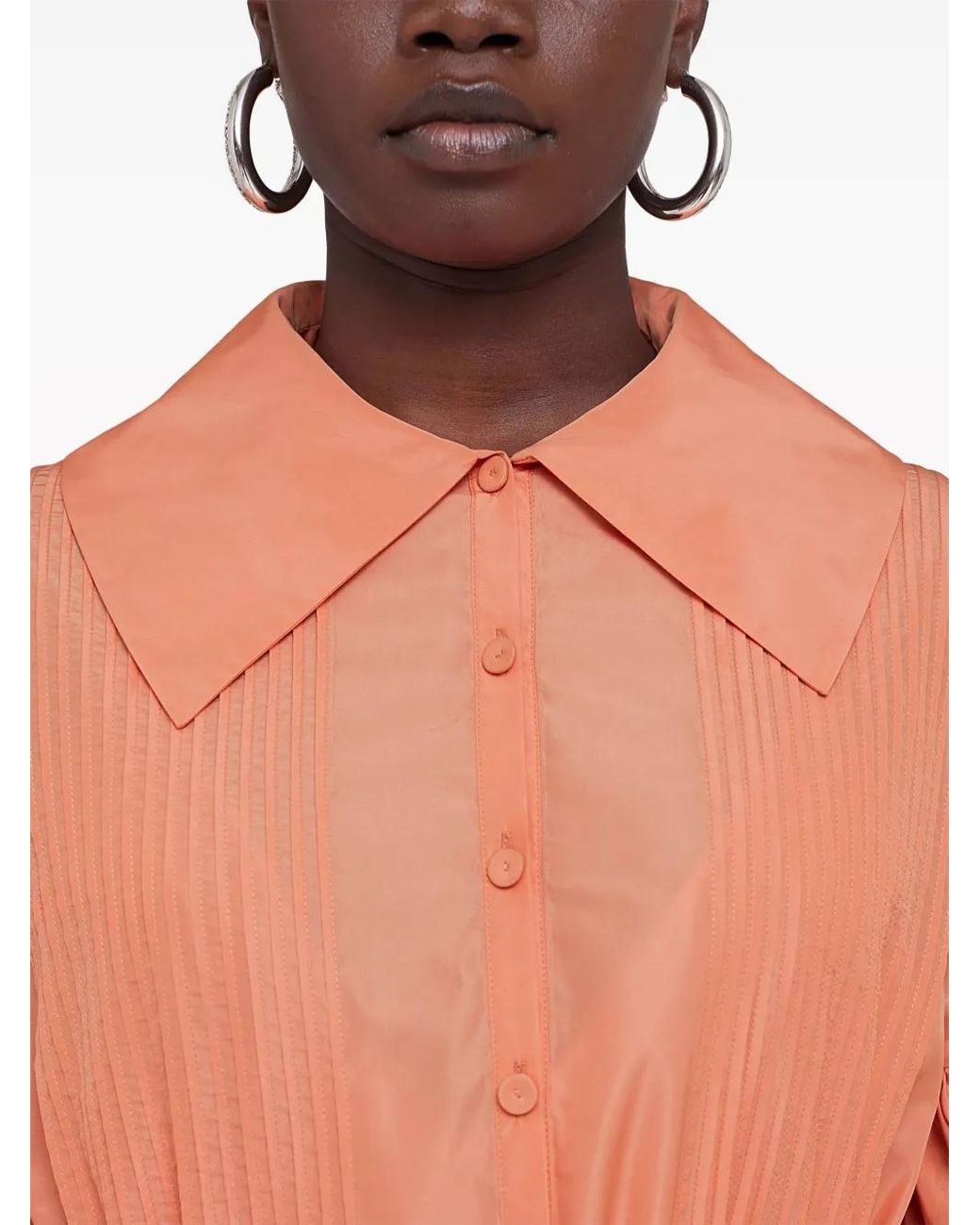 Jil Sander Orange Puff-Sleeve Pleated Taffeta Dress