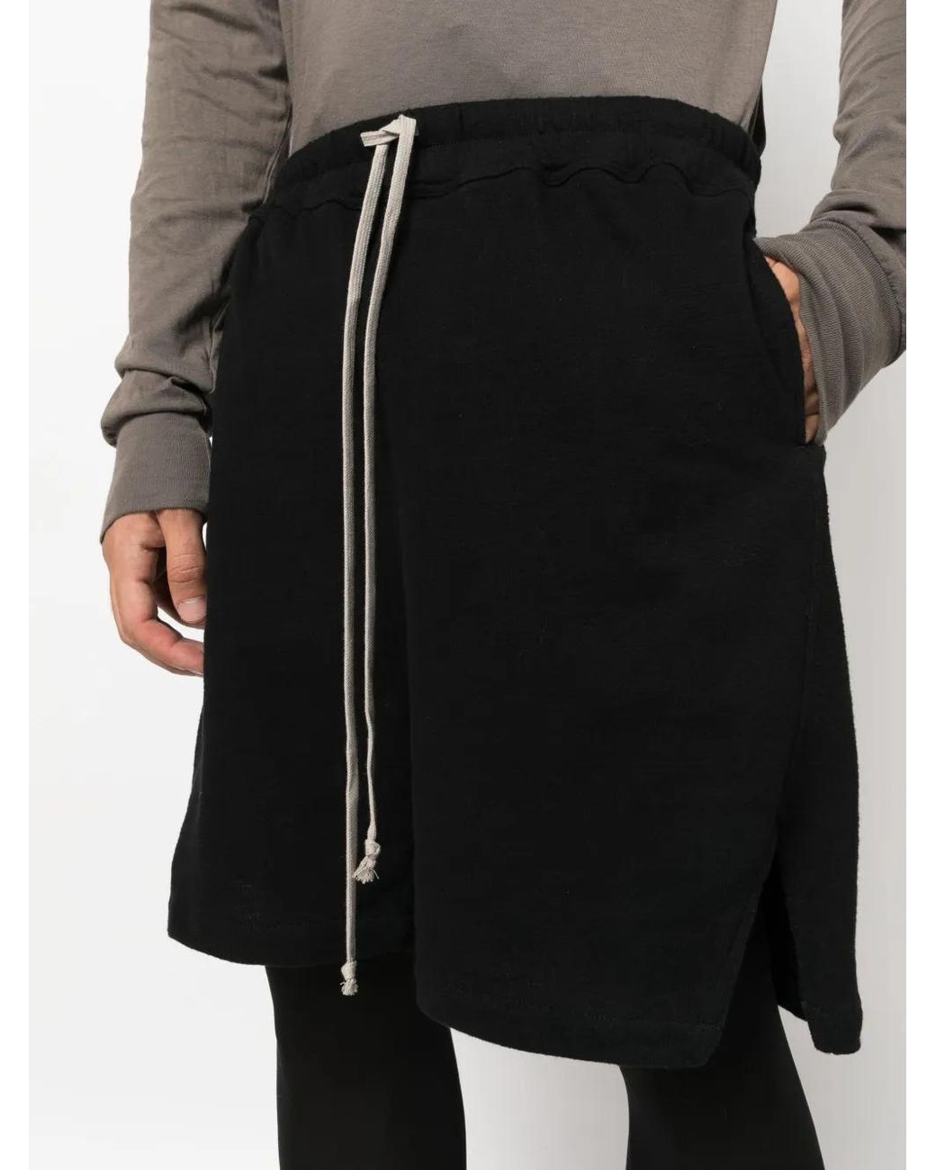 Rick Owens Black Drawstring Cotton Track Shorts for men