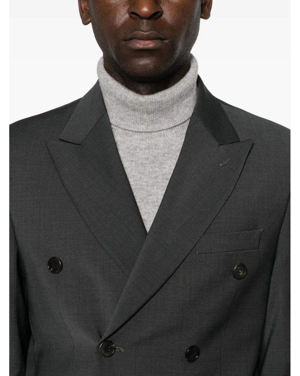 Amaranto Black Double-Breasted Peak-Lapels Blazer for men