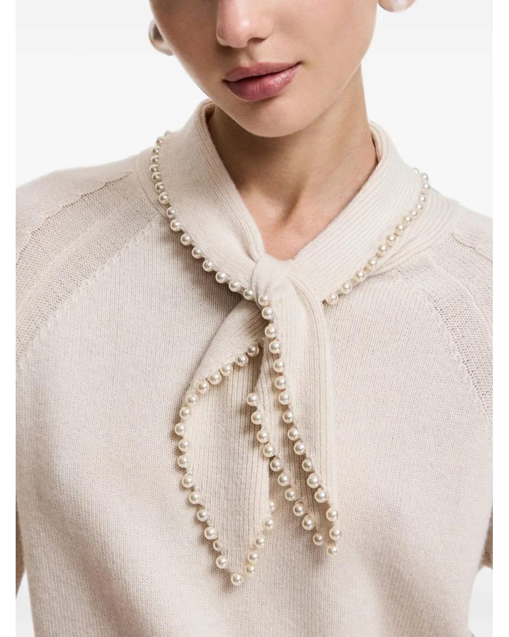 Essentiel Antwerp White Pearl-Embellished Self-Tie Sweater