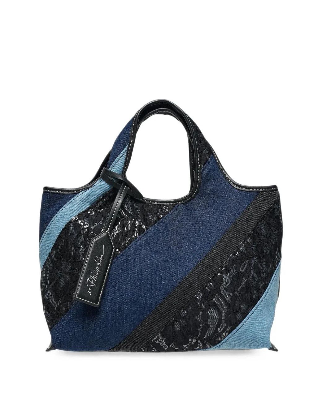 3.1 Phillip Lim Blue Mini Lace-Panelled Patchwork Tote Bag