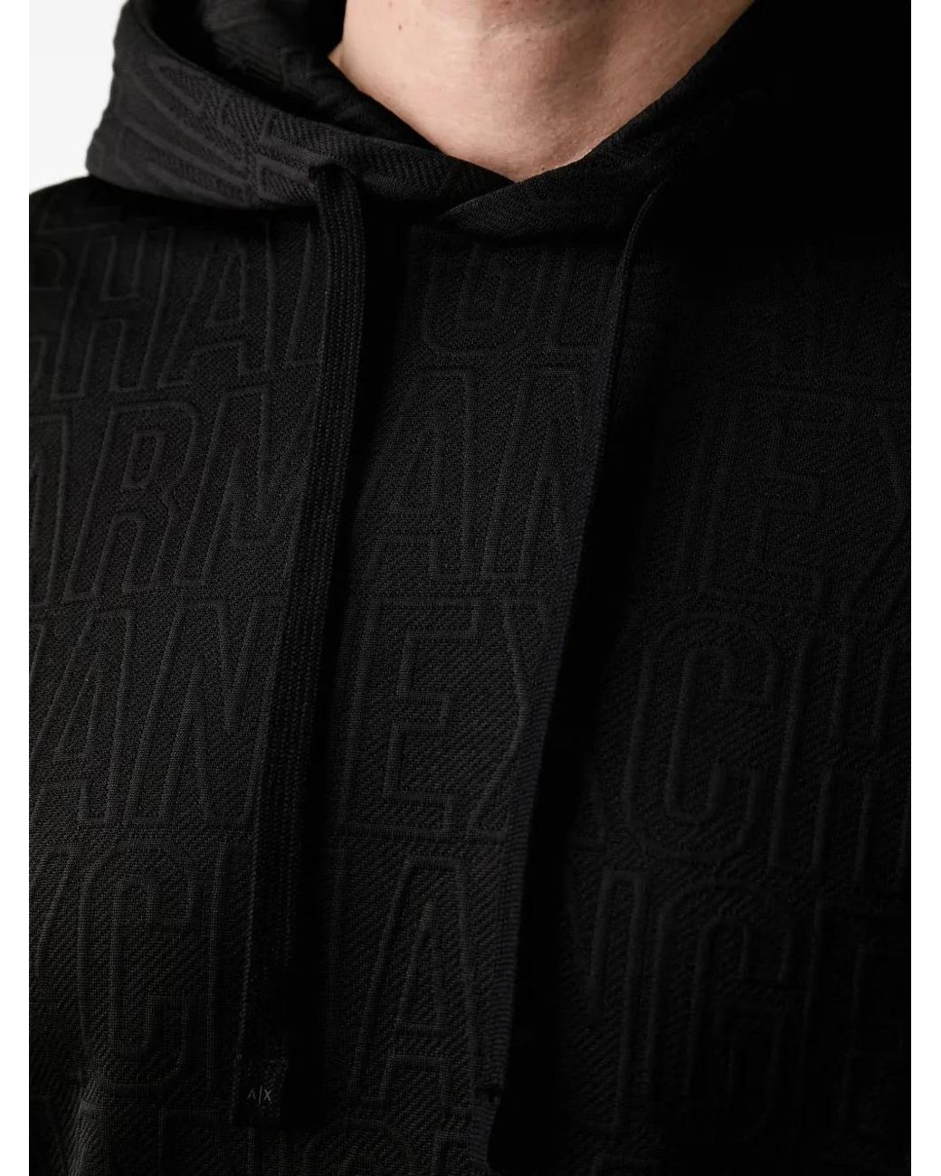 ARMANI EXCHANGE Black Logo-Jacquard Hoodie for men
