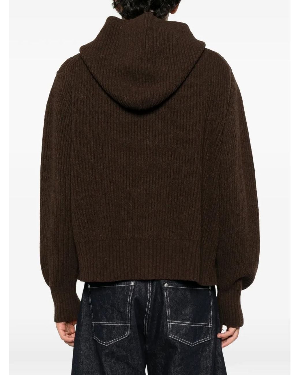 LC23 Black Ribbed-Knit Zip-Up Hoodie Sweater for men