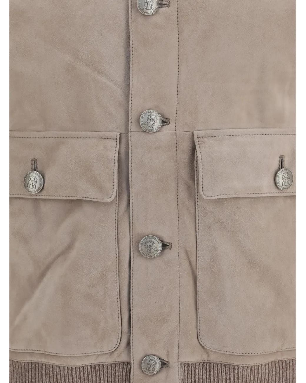 Brunello Cucinelli Gray High-Neck Suede Jacket for men