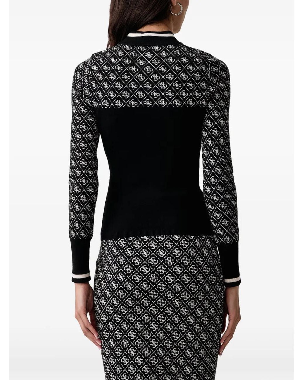 Guess Black Monogram-Pattern High-Neck Sweater
