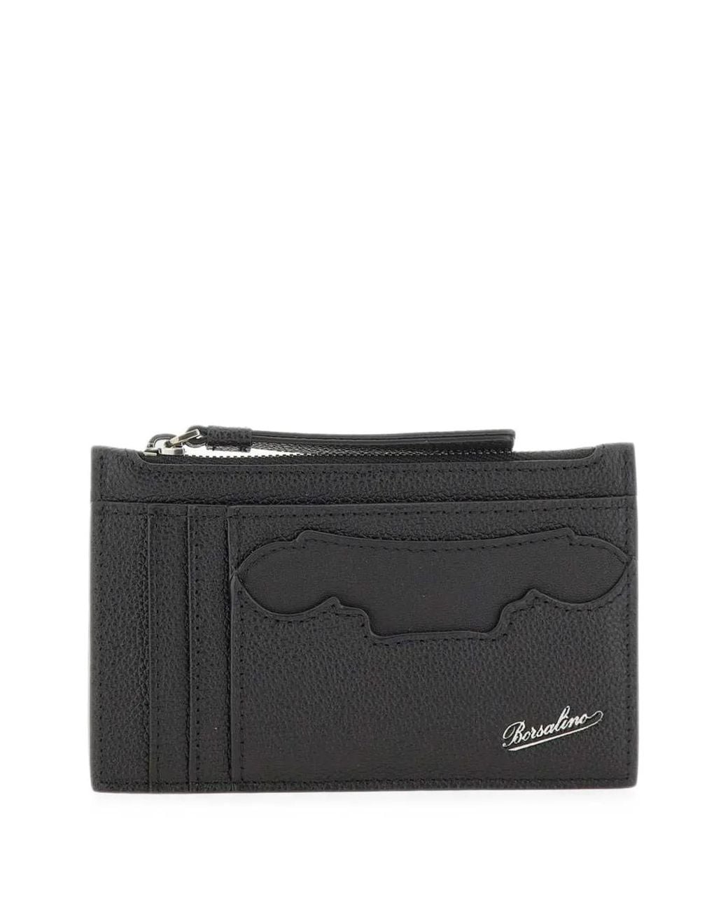 Borsalino Black Logo-Embossed Card Holder