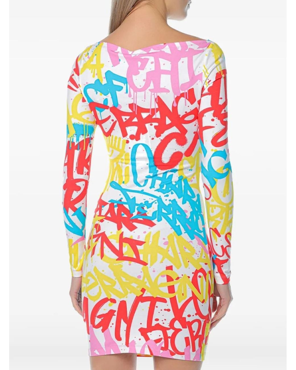 Chiara Ferragni Gray Graffiti-Print Cut-Out Mini Dress