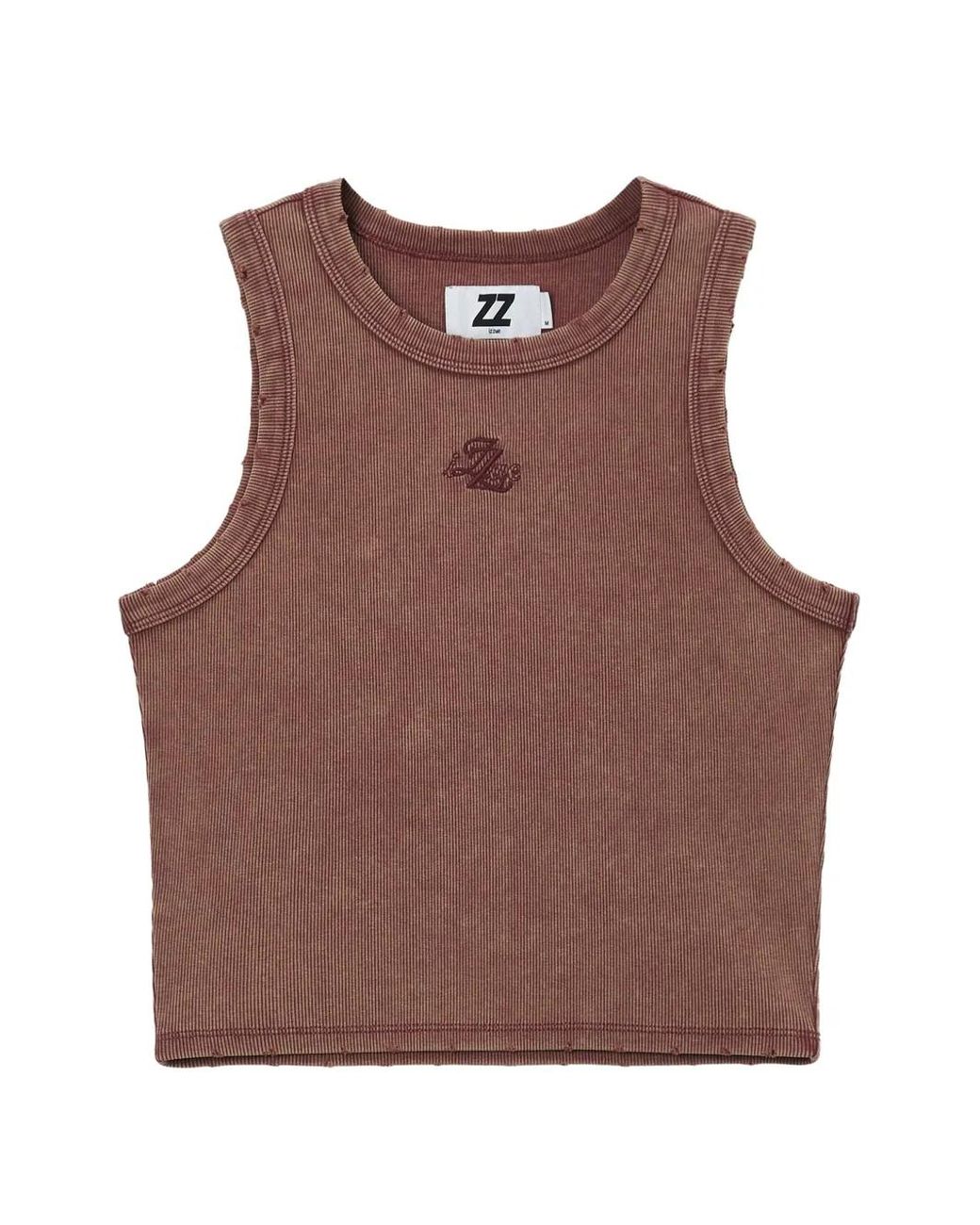 Izzue Brown Distressed Ribbed Top