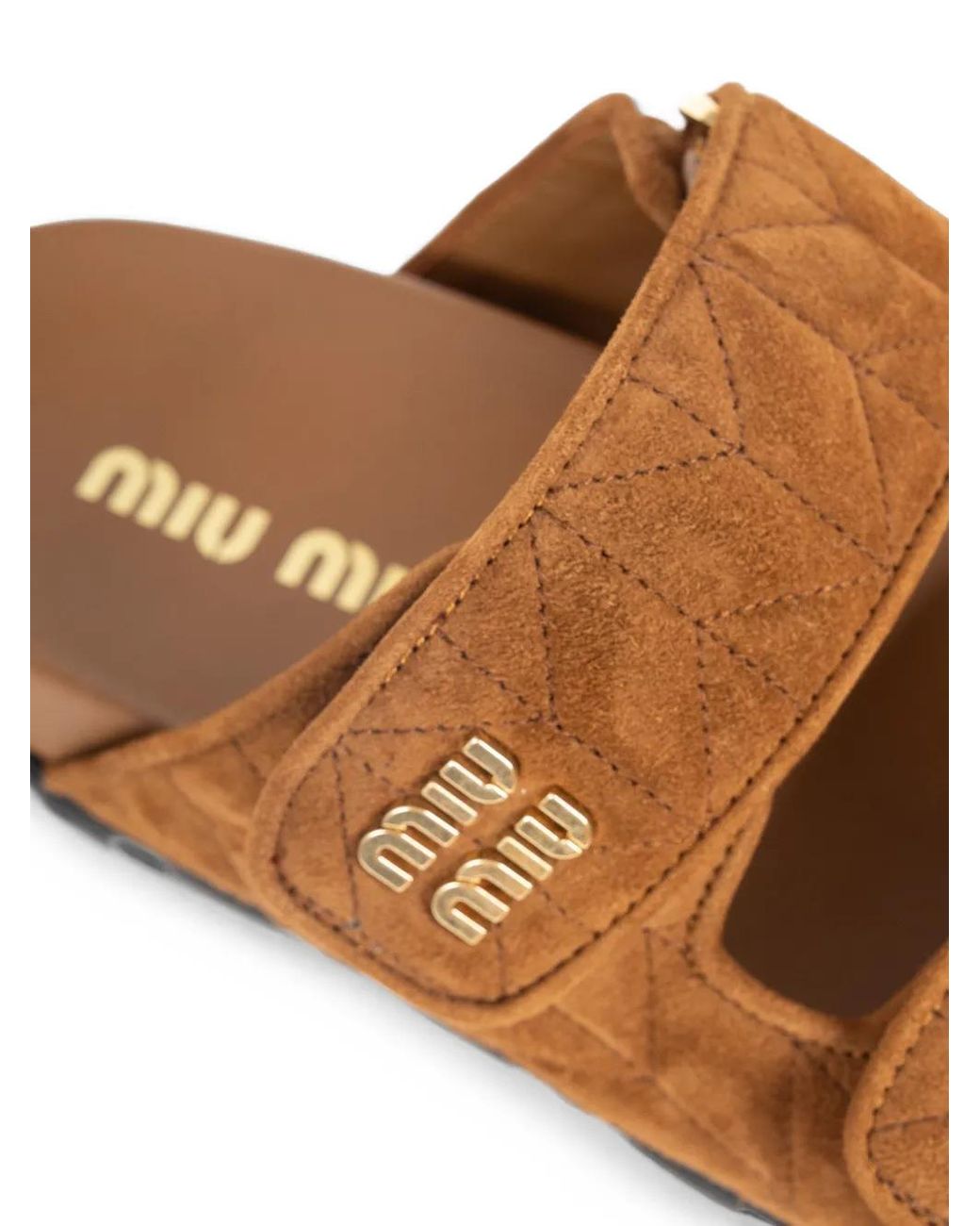 Miu Miu Brown Quilted Touch-Strap Sandals